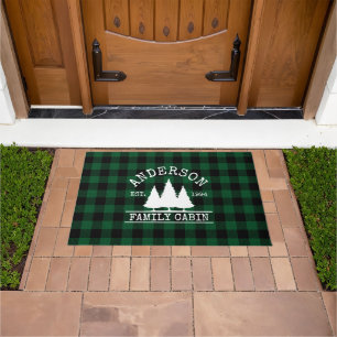 Paillasson Nom de famille du cabine Green Buffalo Plaid