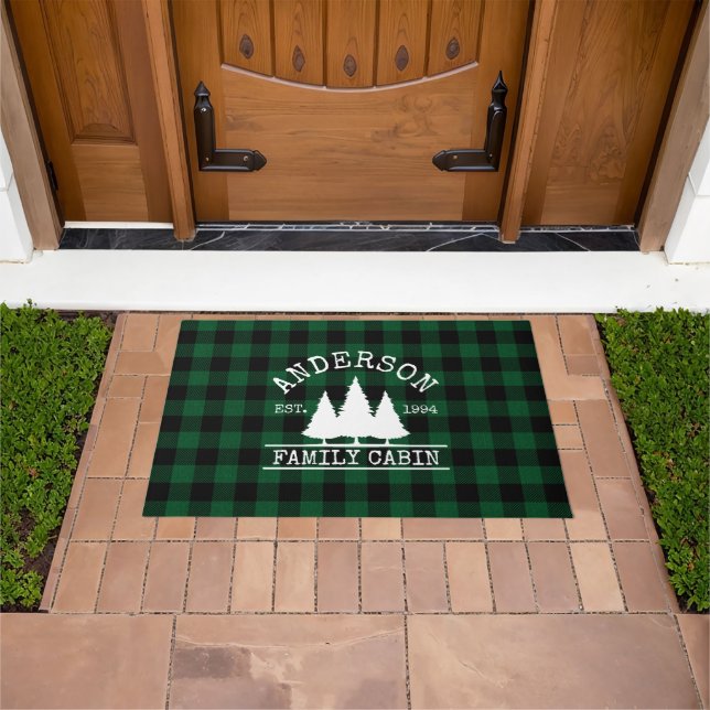 Paillasson Nom de famille du cabine Green Buffalo Plaid (De plein air)