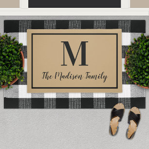 Paillasson Nom de famille élégant marron monogramme noir