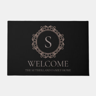 Paillasson Nom de famille élégant Monogram Black Welcome
