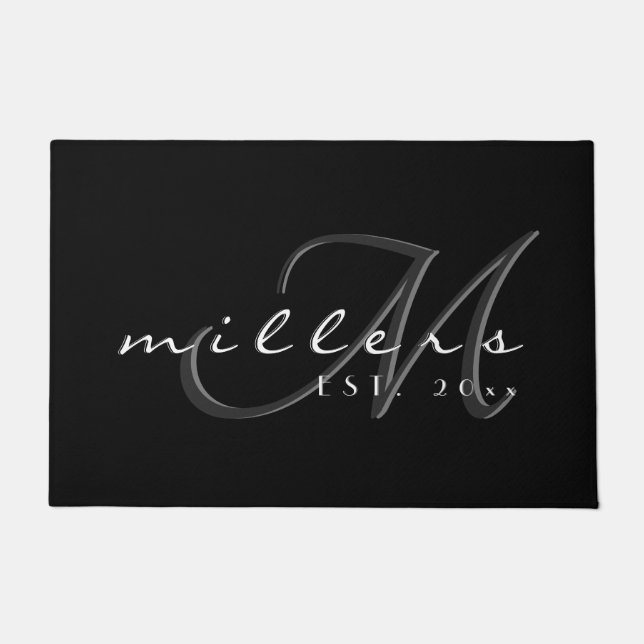 Paillasson Nom de famille et monogramme décoratifs | Noir et  (Devant)