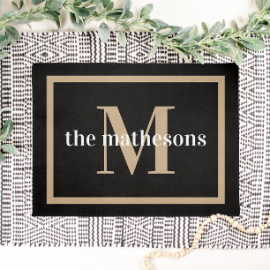 Paillasson Nom de famille et monogramme noir et bronze classi