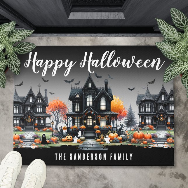 Paillasson Nom de famille Joyeux Halloween (Family Name Happy Halloween Doormat)