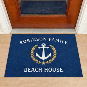 Paillasson Nom de famille Maison de plage Ancre Marine Or Lau