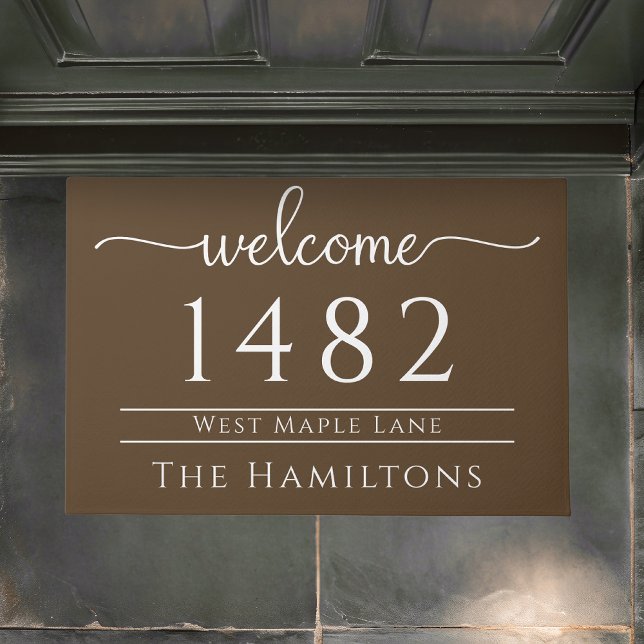 Paillasson Nom de famille marron châtaigne adresse personnali (Créateur téléchargé)