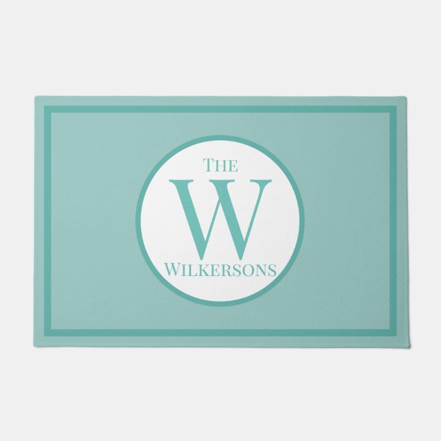 Paillasson Nom de famille personnalisé et initiale Turquoise (Devant)