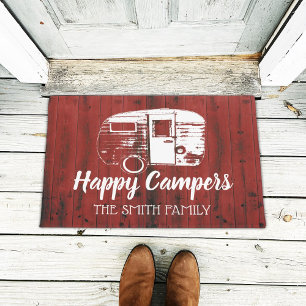 Paillasson Nom de famille rustique de camping de grange rouge