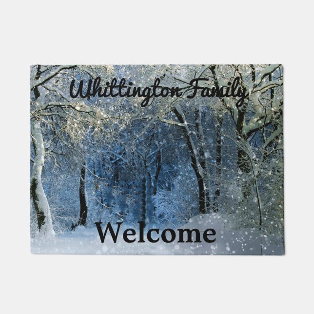 Paillasson Nom de famille Snowy Forest Sunshine Welcome Porte (Devant)