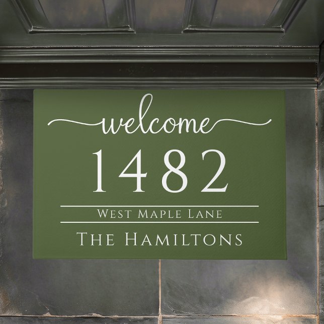 Paillasson Nom de famille vert olive adresse personnalisée (Créateur téléchargé)