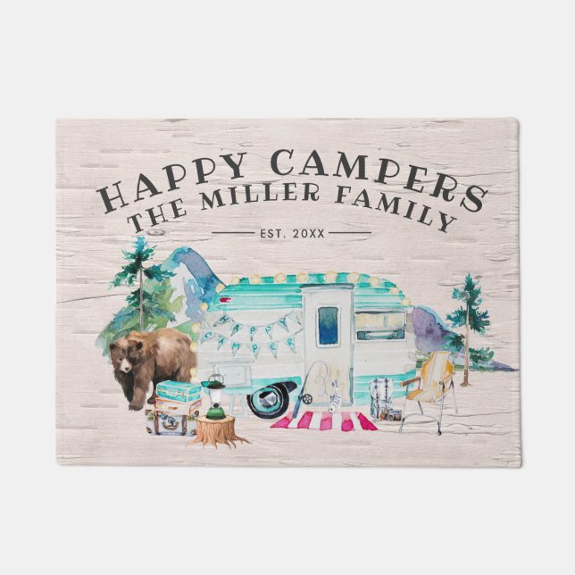 Paillasson Nom de famille Welcome Mat | Happy Campers (Devant)