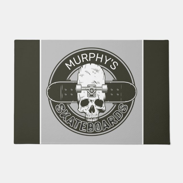 Paillasson NOM DE Patinage Personnalisé Skull Skateboard Skat (Devant)