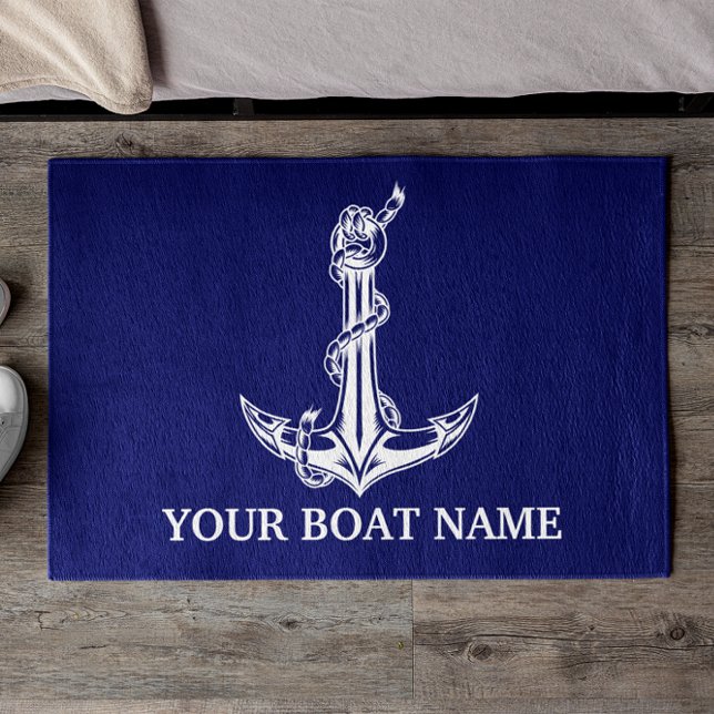 Paillasson Nom du bateau de la corde d'Ancre nautique vintage (Créateur téléchargé)