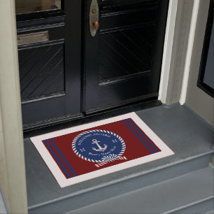 Paillasson Nom du bateau nautique Ancre Corde Marine Blue Wel