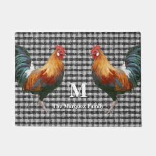 Paillasson Nom du monogramme Coq rouge noir blanc coche