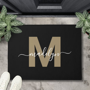 Paillasson Nom du monogramme d'or noir moderne