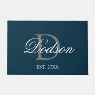 Paillasson Nom du monogramme en bleu blanc de la marine