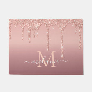 Paillasson Nom du monogramme Texte Rose Gold Blush Parties sc