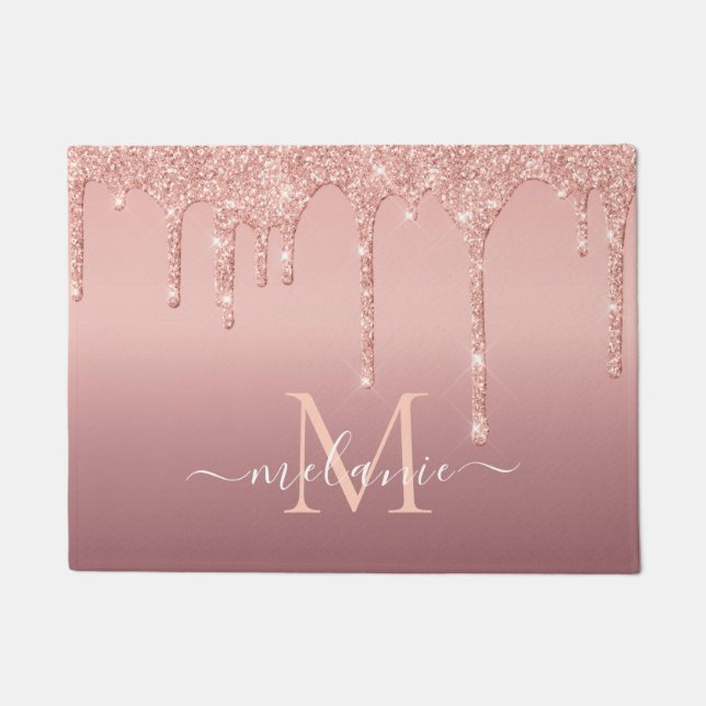Paillasson Nom du monogramme Texte Rose Gold Blush Parties sc (Devant)