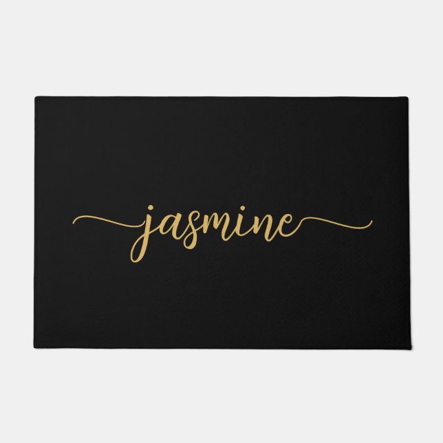 Paillasson Nom en écriture manuscrite girly simple noir or mo (Devant)