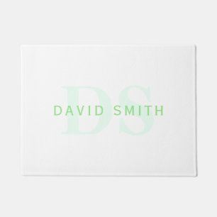 Paillasson Nom et monogramme modernes Vert et blanc
