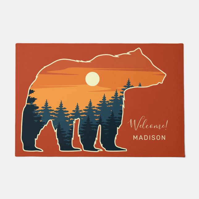 Paillasson Nom et texte personnalisés Forêt d'ours (Devant)