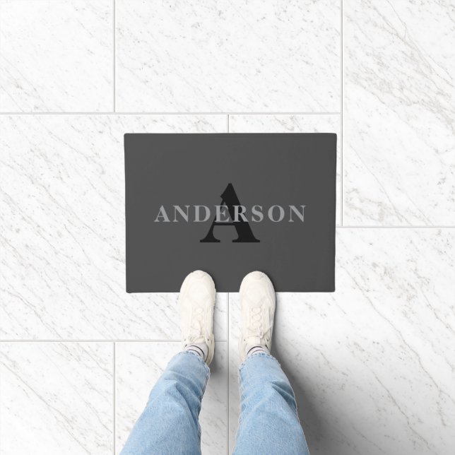 Paillasson Nom & Monogramme | Gris foncé (Intérieur)