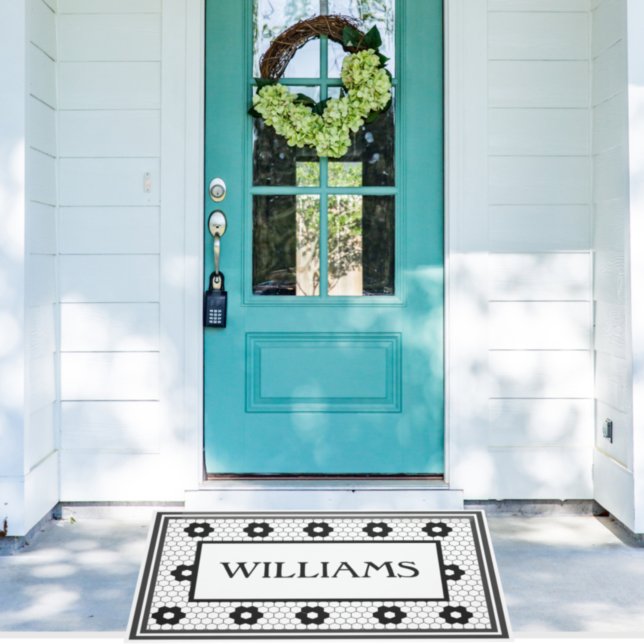 Paillasson Nom Noir et blanc Conception de carreaux personnal (Créateur téléchargé)