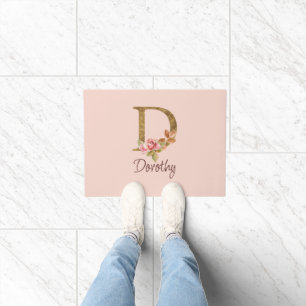 Paillasson Nom personnalisé Blush Roses Lettre D en or