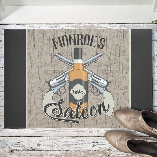 Paillasson Nom personnalisé Cowboy Revolver Gun Whiskey Salob (Créateur téléchargé)