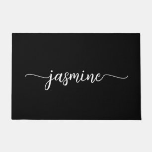 Paillasson Nom personnalisé en script minimaliste noir pour f