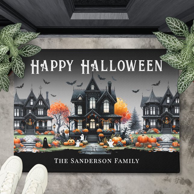 Paillasson Nom personnalisé Happy Halloween (Personalized Name Happy Halloween Doormat)