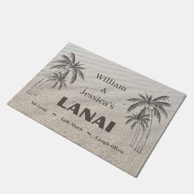 Paillasson Nom personnalisé Lanai Tropical Palm Trees personn (Incliné)