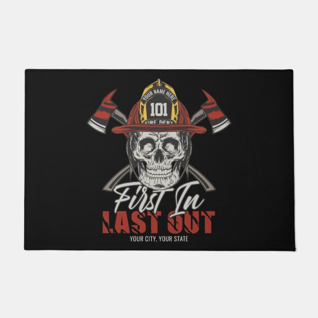 Paillasson Nom Personnalisé Pompier D'Abord En Dernier Feu De (Devant)