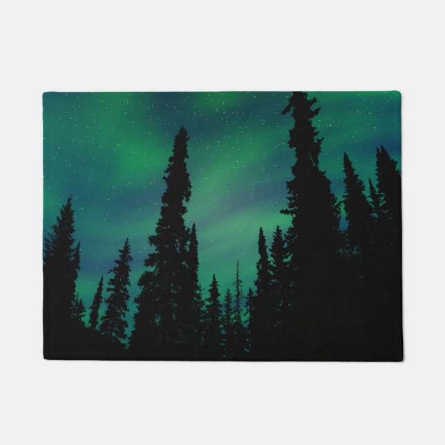 Paillasson Northern Lights Green Night Sky Forest (Devant)