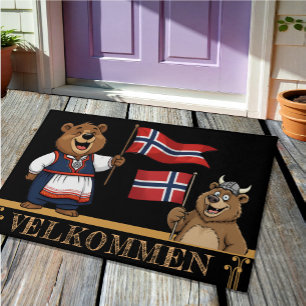 Paillasson Norvège Velkommen Mat, ours viking, drapeau norvég