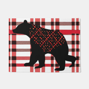 Paillasson Norwood Rustique Ours Noir Silhouette Sur Plaid