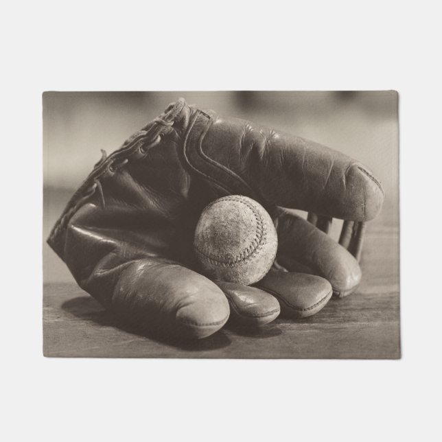 Paillasson Nostalgie du baseball - Mitt et Baseball (Devant)