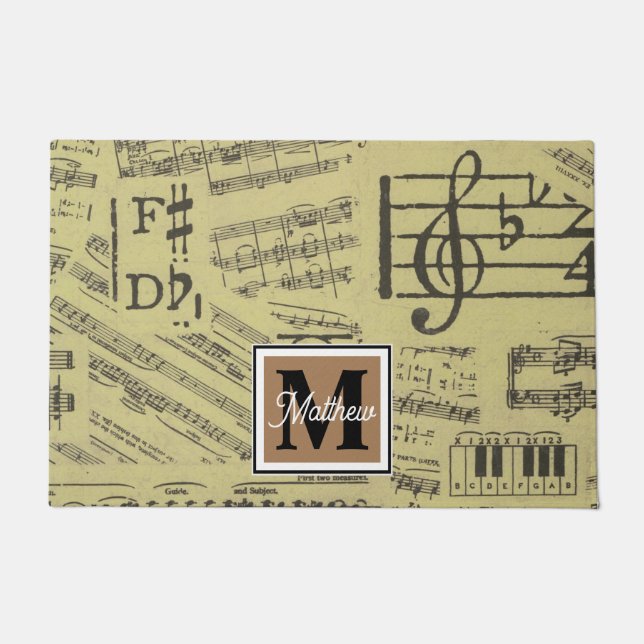Paillasson Note musicale vintage Monogramme musicien (Devant)