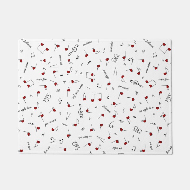 Paillasson Notes d'amour Cœurs rouges Notation musicale (Devant)