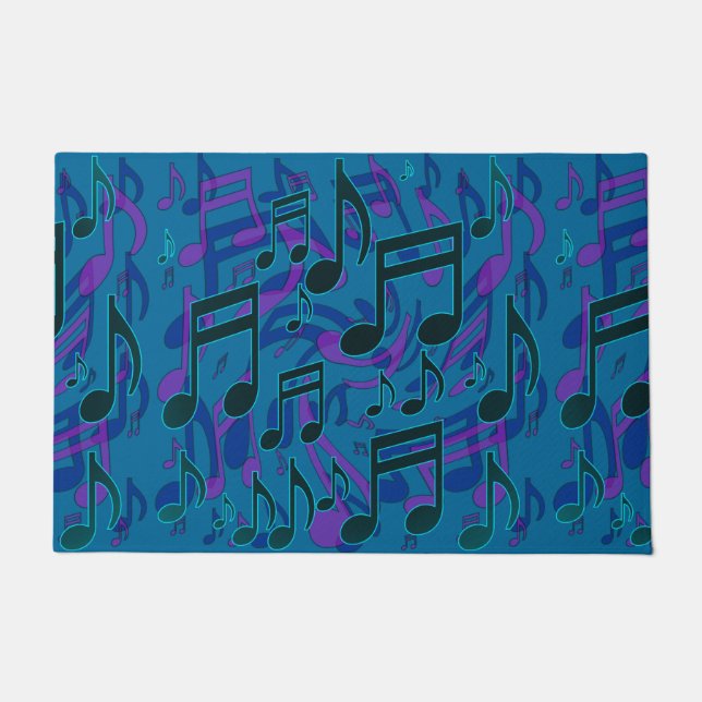 Paillasson Notes de Musique Motif Musical Bleu Vert Violet (Devant)