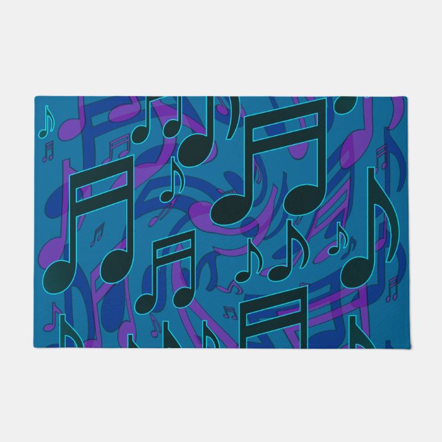 Paillasson Notes de Musique Motif Musical Bleu Vert Violet (Devant)