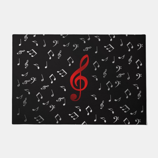 Paillasson notes de musique rouge et noir argenté (Devant)