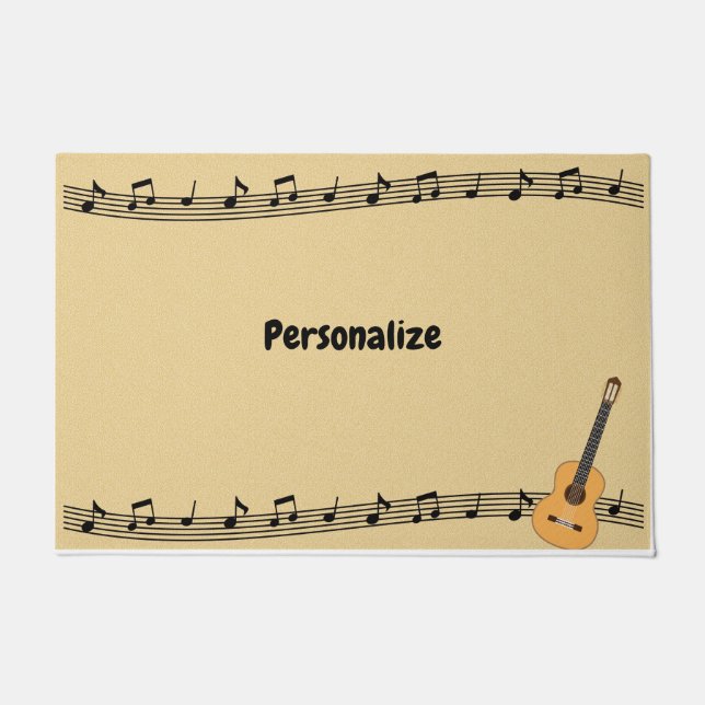 Paillasson Notes musicales sur Sheet Music & Guitar Personnal (Devant)