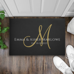 Paillasson Nouveau Script Monogram Black Gold Nom de famille