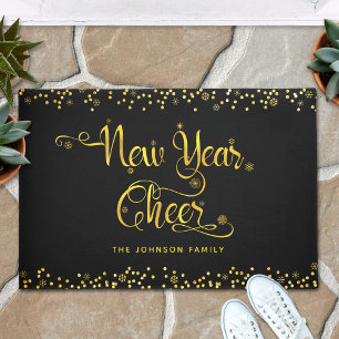 Paillasson Nouvel an Cheval Chic Gold Snowflakes Black Custom