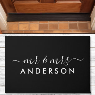 Paillasson Nouvelles mariées personnalisées M. et Mme Noir