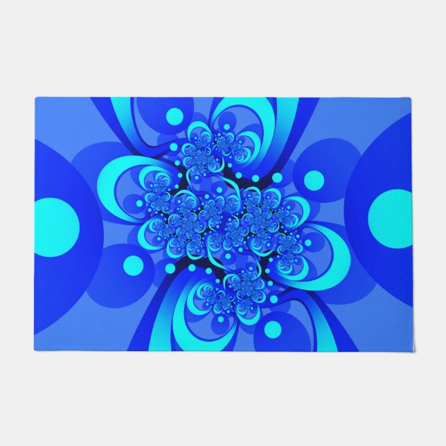 Paillasson Nuances de bleu Art fractal abstrait moderne (Devant)