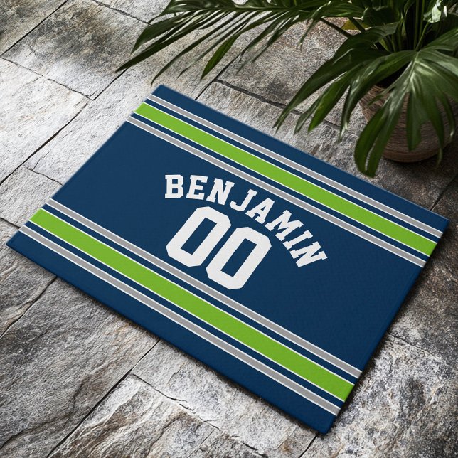Paillasson Numéro de nom personnalisé Blue and Green Jersey (Custom Welcome Doormat)