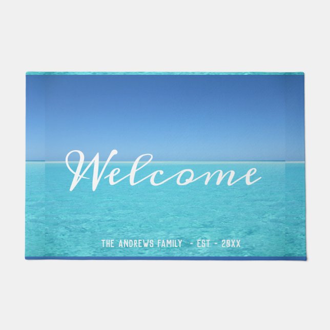 Paillasson Océan Tropical Beach House Calligraphy Bienvenue (Devant)