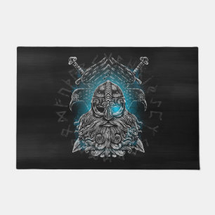 Paillasson Odin avec corbeaux et épées Mythologie Viking bleu